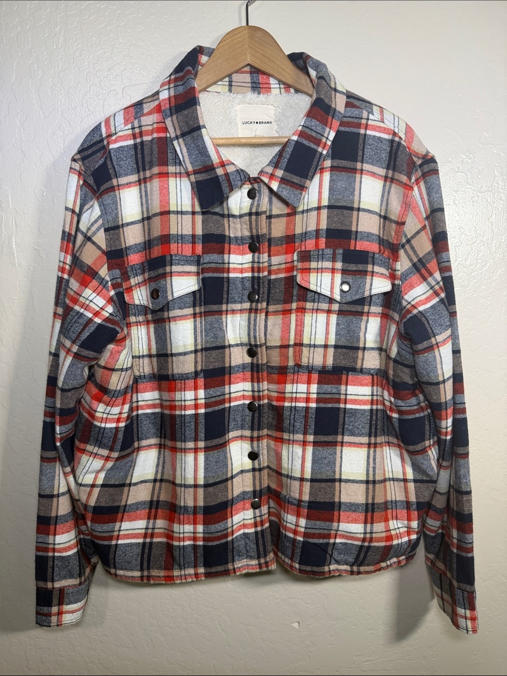 Lucky Brand Plaid Sherpa Lined ShirtButton-Up Utility Jacket Shacket Size XL